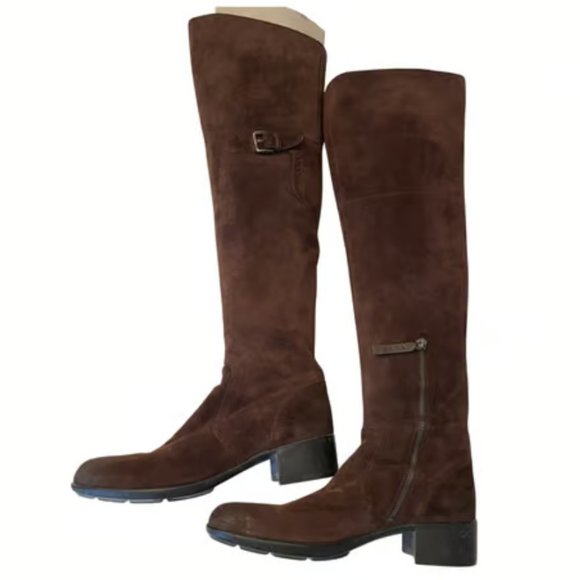 STUNNING Prada Over Knee Brown Leather Boots EUC - Picture 1 of 11